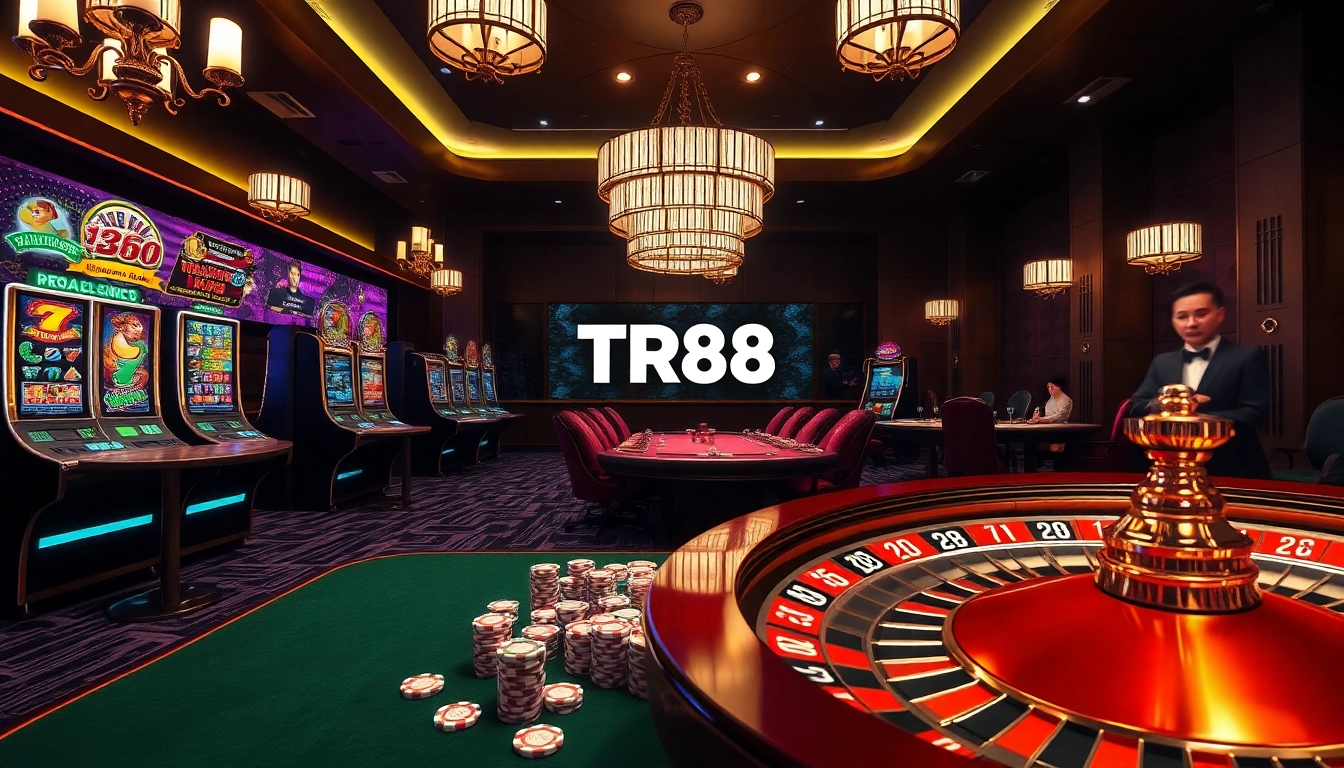 Experience the vibrant atmosphere of TR88 TRANG CHỦ online casino with thrilling gaming action and stylish decor.