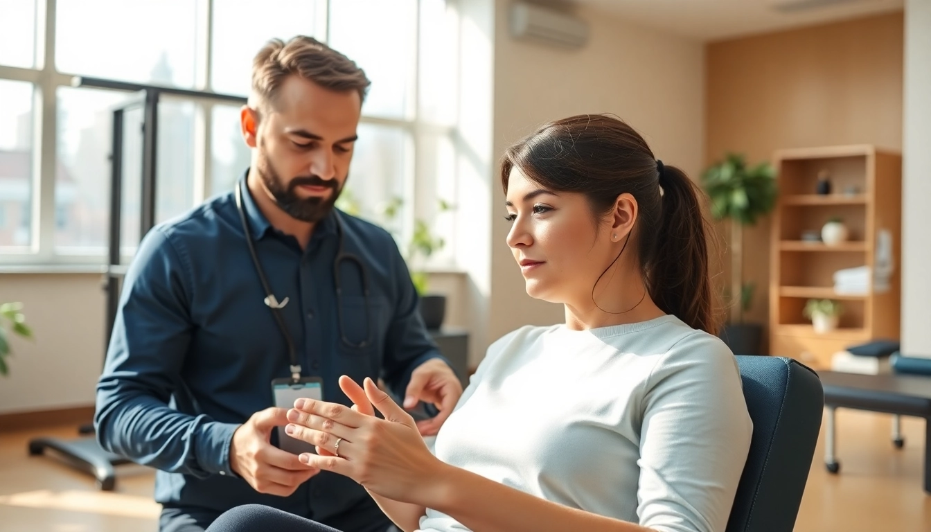 Engaging physiotherapist guiding a patient in north side edmonton physiotherapy session, showcasing supportive environment.