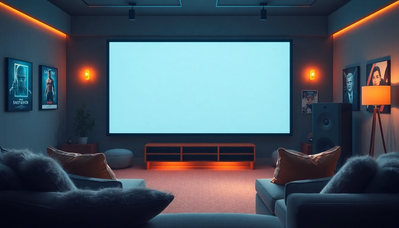 ดูหนัง ในห้องนั่งเล่นสบายที่มีจอใหญ่แสดงภาพยนตร์