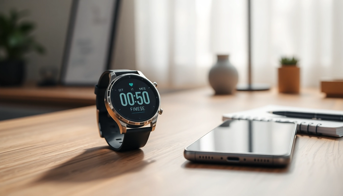 Showcasing Finesse Smart Watch with a sleek design and modern features on a stylish desk.