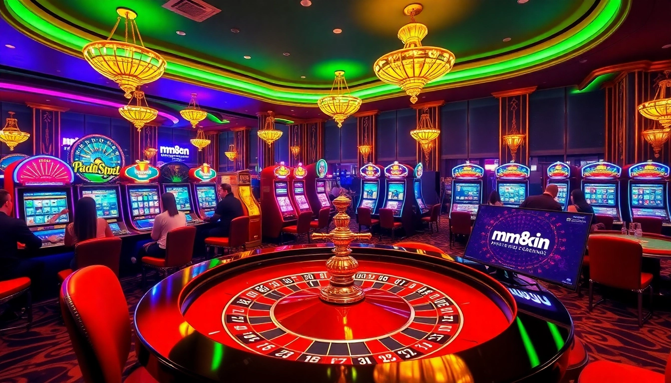 Exciting casino atmosphere showcasing mm88 vin with vibrant gaming tables and machines.