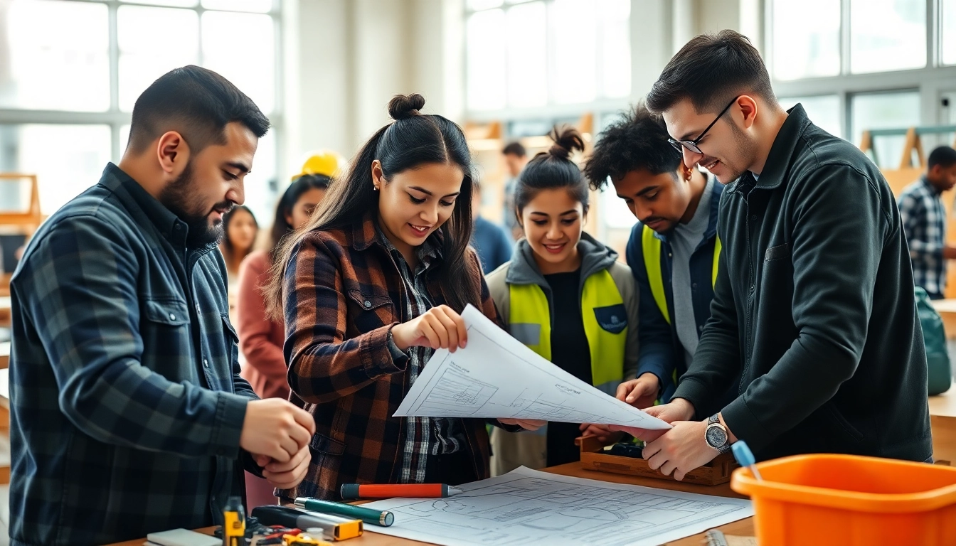 Engaging construction education workshop with students learning actively and collaboratively.