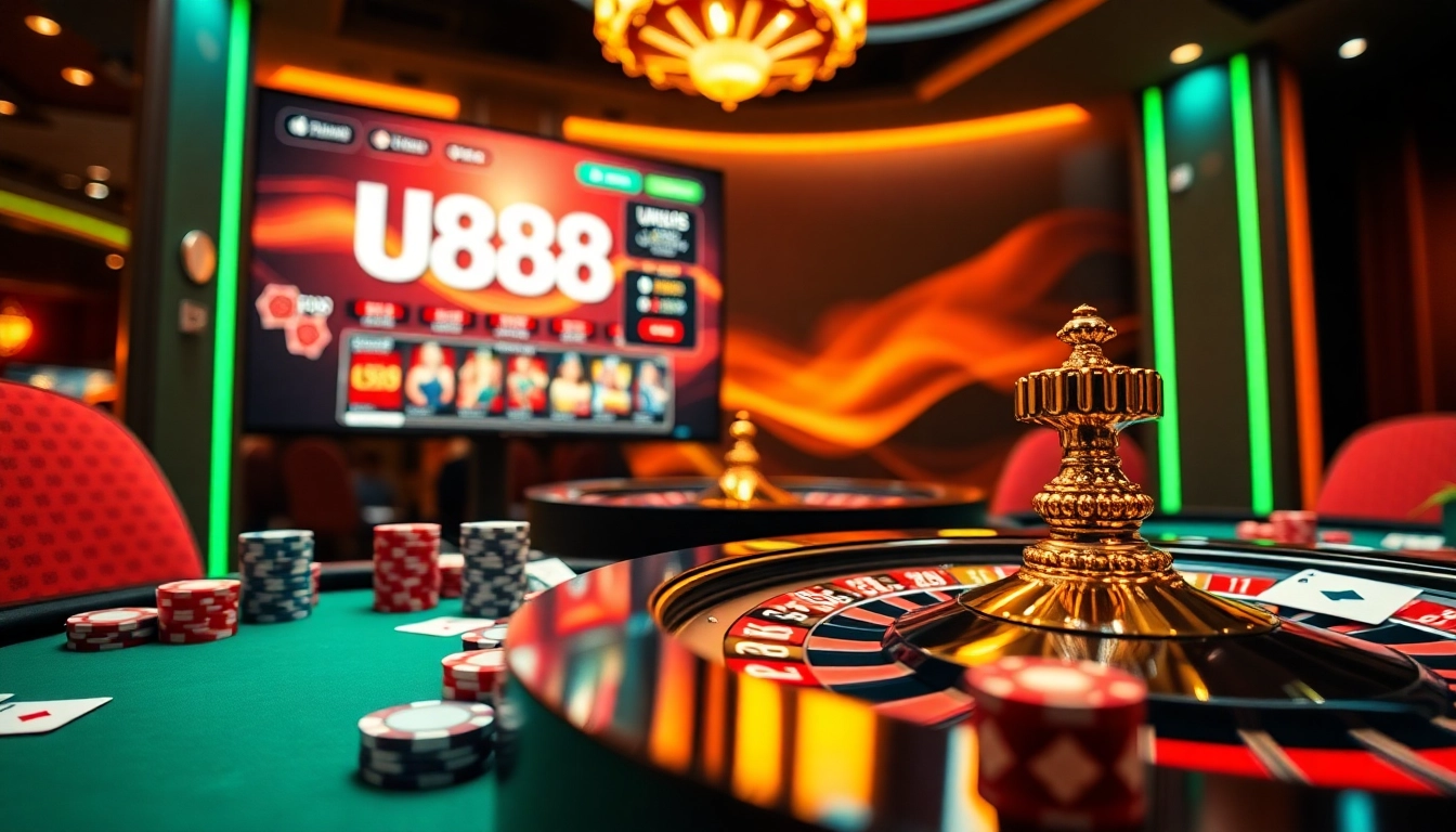 Experience the thrill of U888 online gambling with exciting cards and colorful chips.