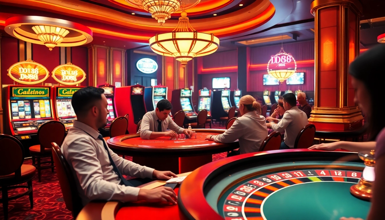 Experience the thrill at DH88 with vibrant gaming tables and a luxurious casino setting.
