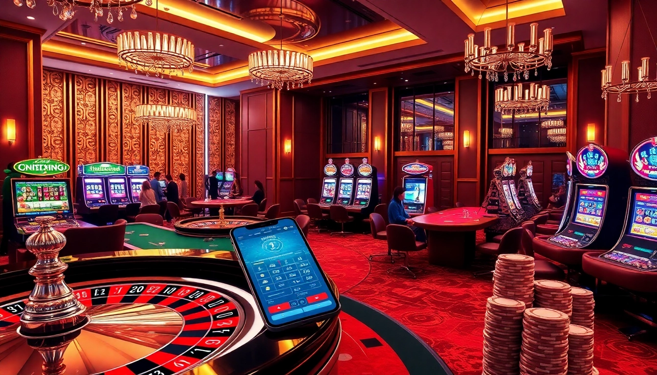 Experience the excitement of gambling at https://kk55.space/ with vibrant casino visuals featuring a roulette wheel and slot machines.