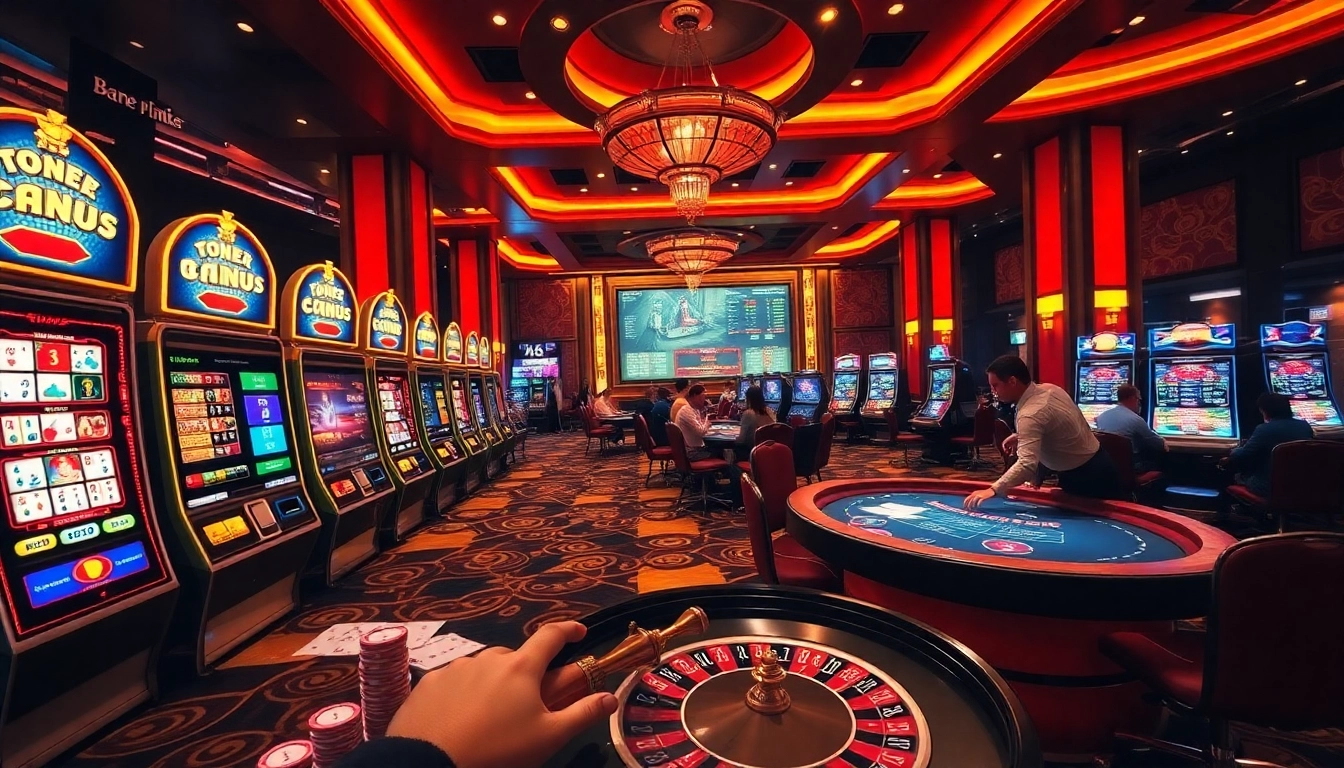 A vibrant online gambling interface at https://8k8.us.com/ showcasing exciting table games and slot machines in an engaging casino atmosphere.