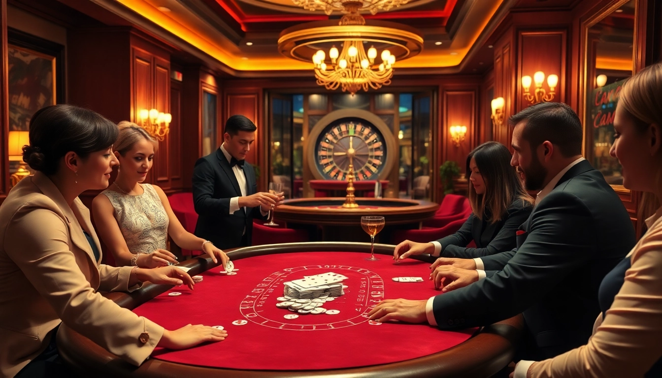 Partie de poker engageante dans un casino en ligne avec des joueurs enthousiastes et une ambiance vibrante.