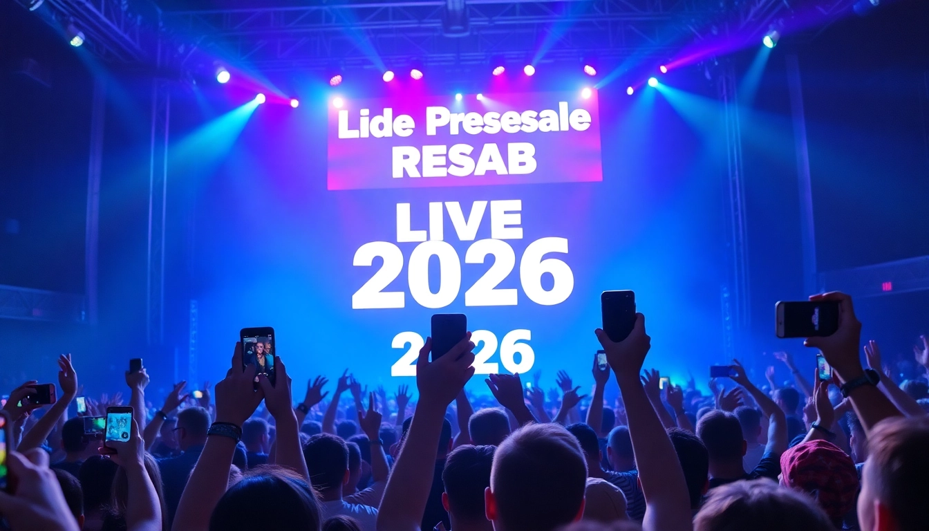 Excited crowd at a Live presale 2026 concert event with dynamic lighting and digital screens.