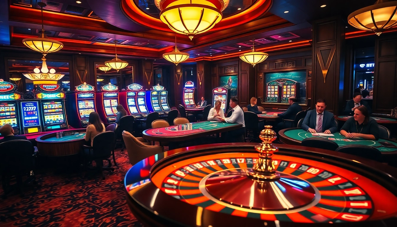 Exciting gaming action at a luxurious casino with 28BET branding, showcasing roulette, blackjack, and slots.