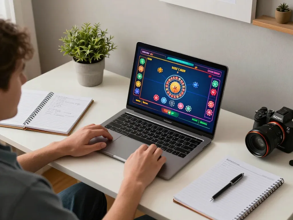 Player engaging in online roulette with da88 platform visible on laptop screen in a cozy home setup
