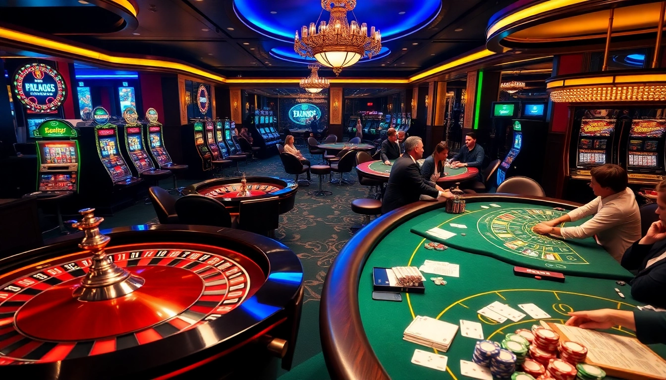 Experience thrilling gaming action at https://s8com.co/ casino venue featuring poker tables and roulette wheels.