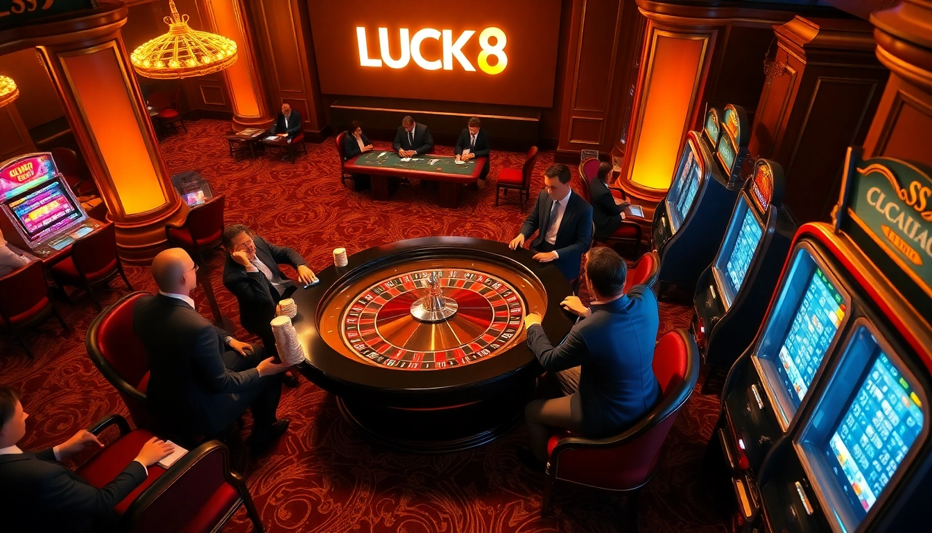 Experience high-stakes excitement at LUCK8's luxury casino scene with engaging games and vibrant atmosphere.