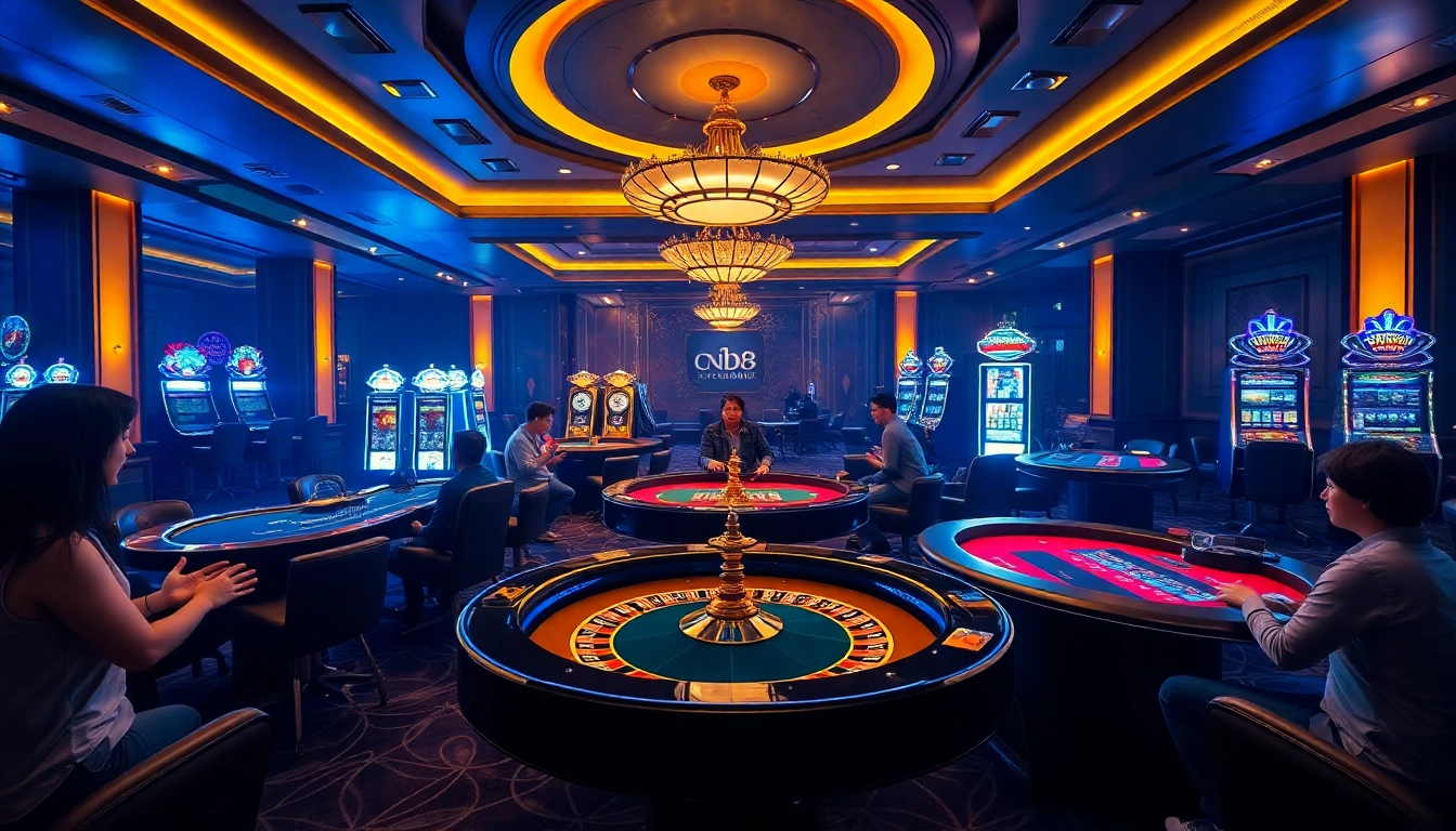 Experience the thrill of gaming at Trang chủ xin88 with vibrant casino tables and excited players.
