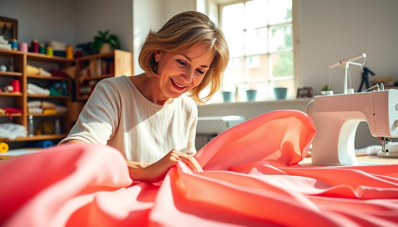 Vakkundig werken met zachte stof voor kleding in een heldere naaiwerkplaats.