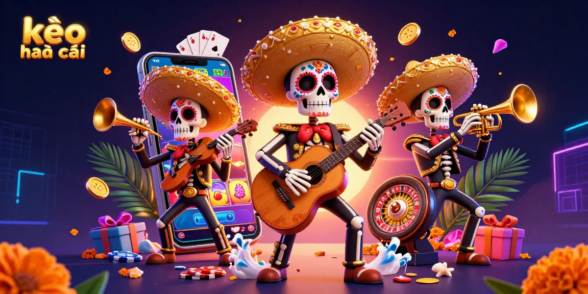Engage with kèo nhà cái through this vibrant illustration featuring a mariachi band amidst dynamic casino elements.