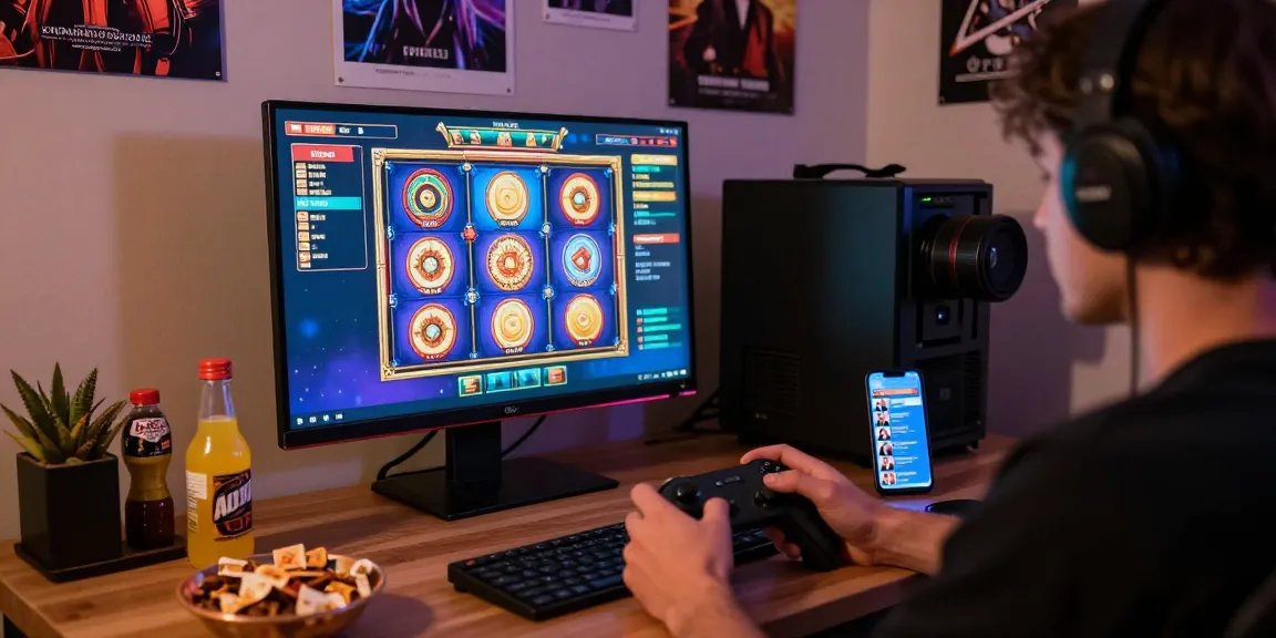 Dynamic player enjoying a thrilling slot game experience at home.