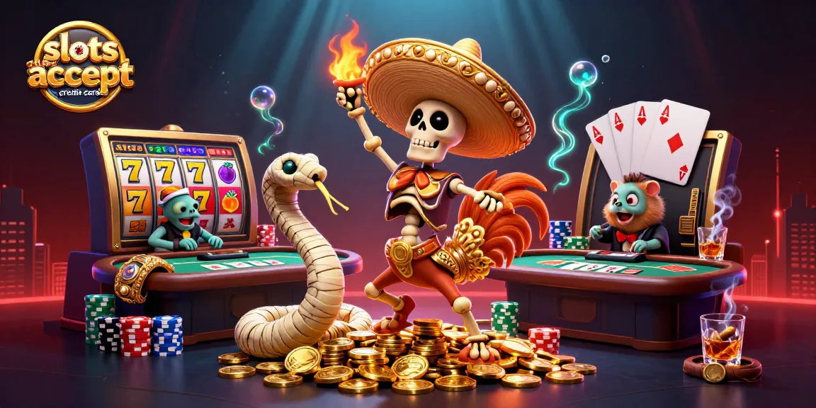 Engage with slots that accept credit cards, featuring festive characters amidst vibrant gaming elements.