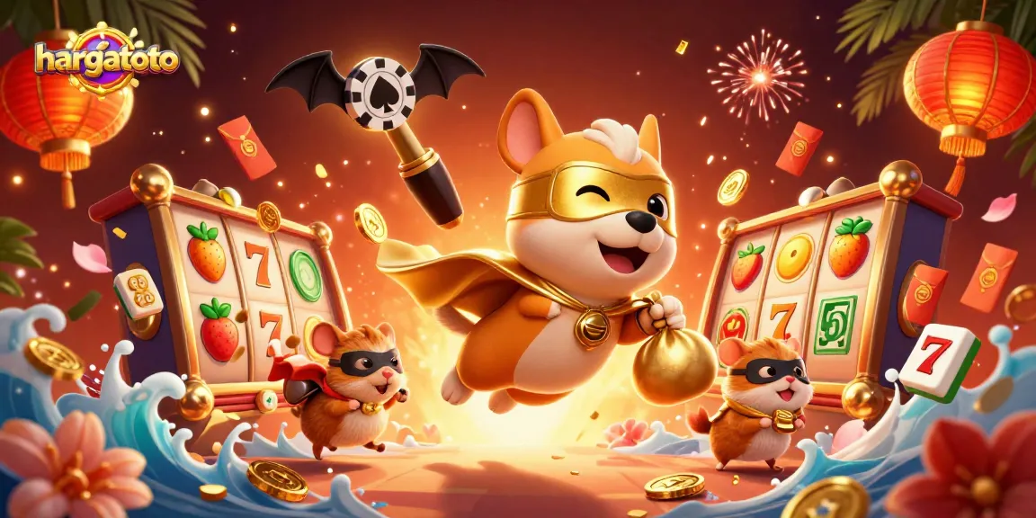 Hargatoto brings exciting adventures with a superhero dog collecting gold coins in a lively casino scene.