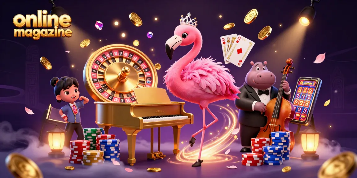 Dynamic illustration showcasing flamingo singer and hippo bassist for an online magazine