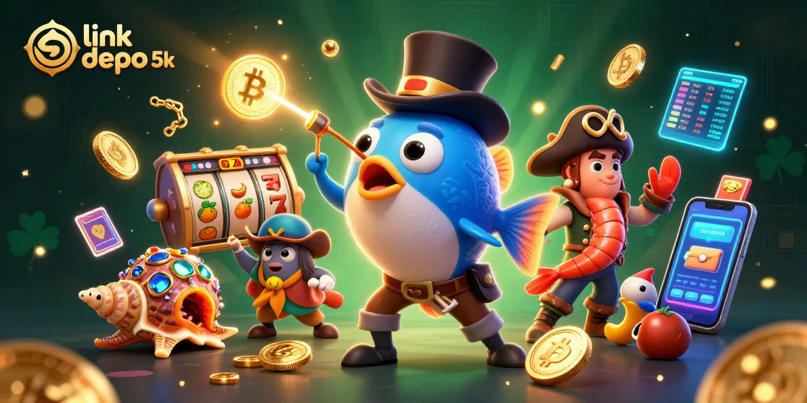 Engage in thrilling wins at link depo 5k, visualizing a vibrant slot game scene with colorful characters.